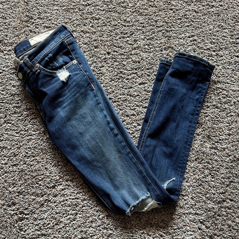 rag & bone Dark Indigo Distressed Skinny Jeans
